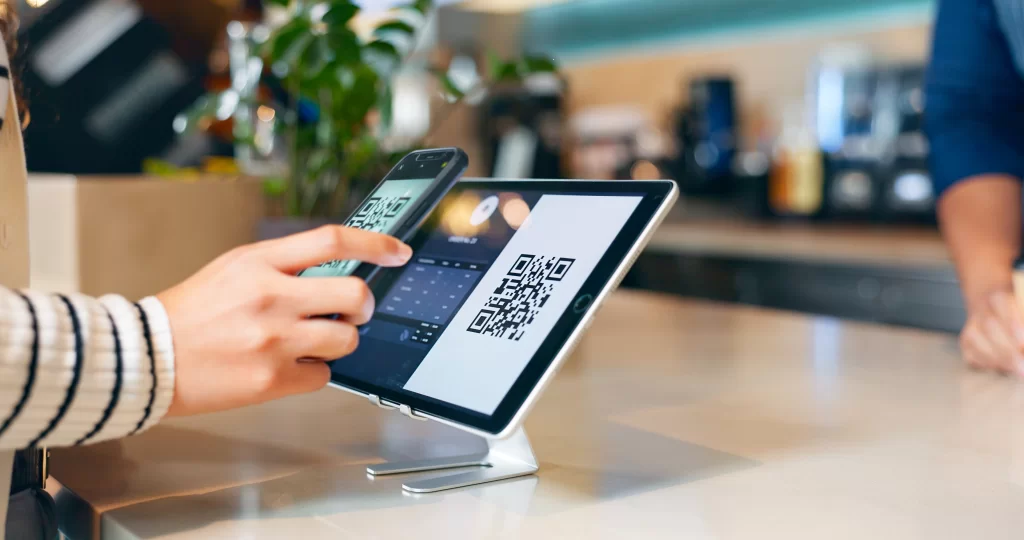 A payment system at a cafe.