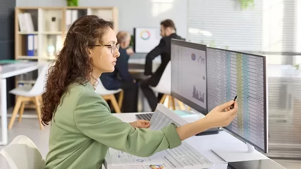 Woman checking datas