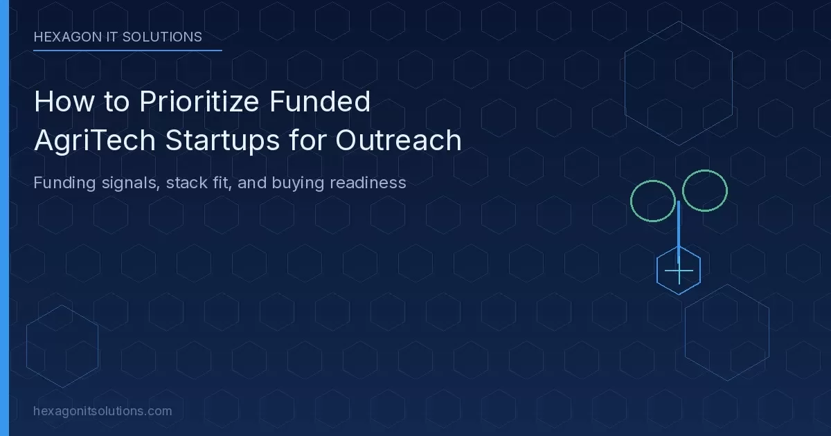 Plant motif rising from a hexagon chip on a navy tech background for AgriTech outreach
