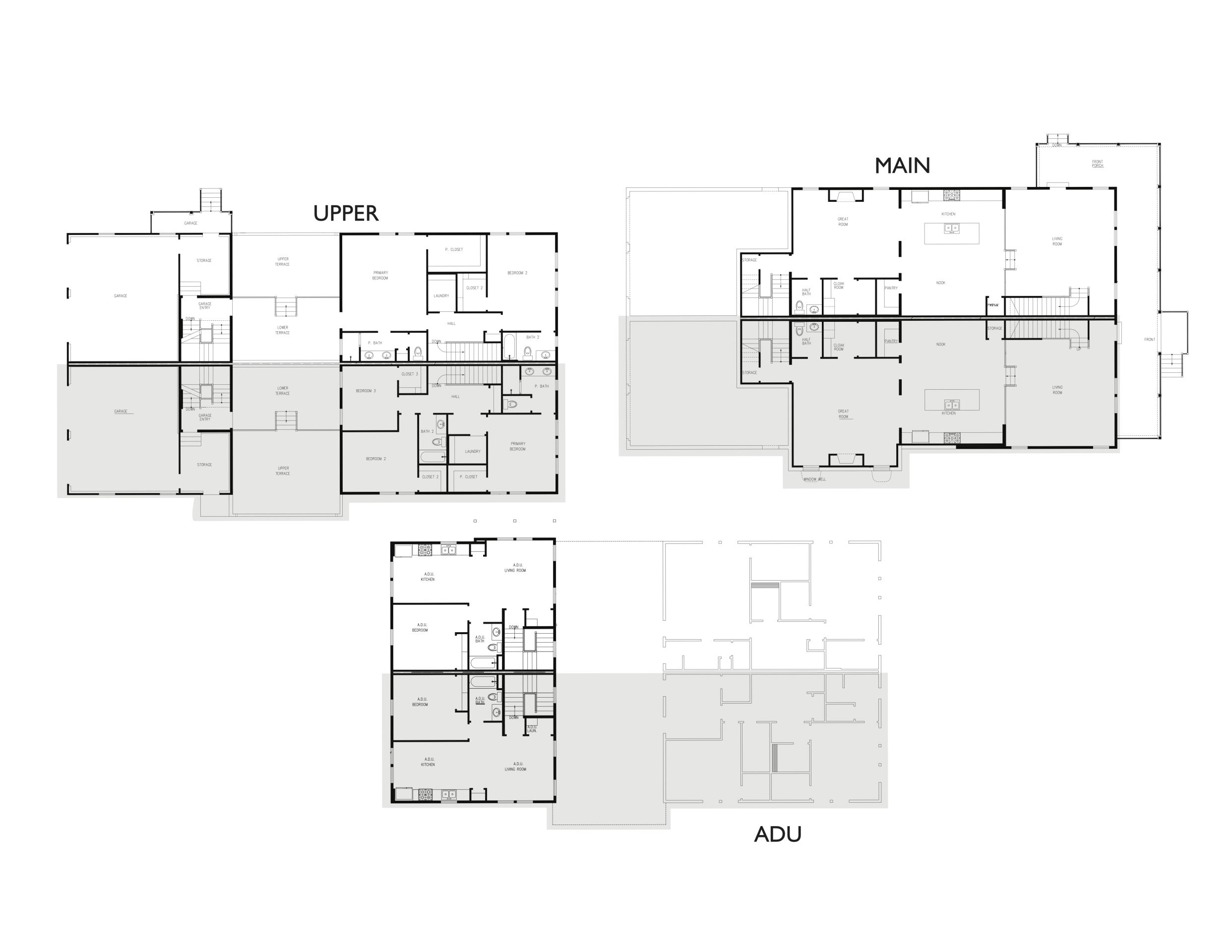 Complete floor plan for the 24 foot Arts and Crafts home design at Capitol Park Cottages