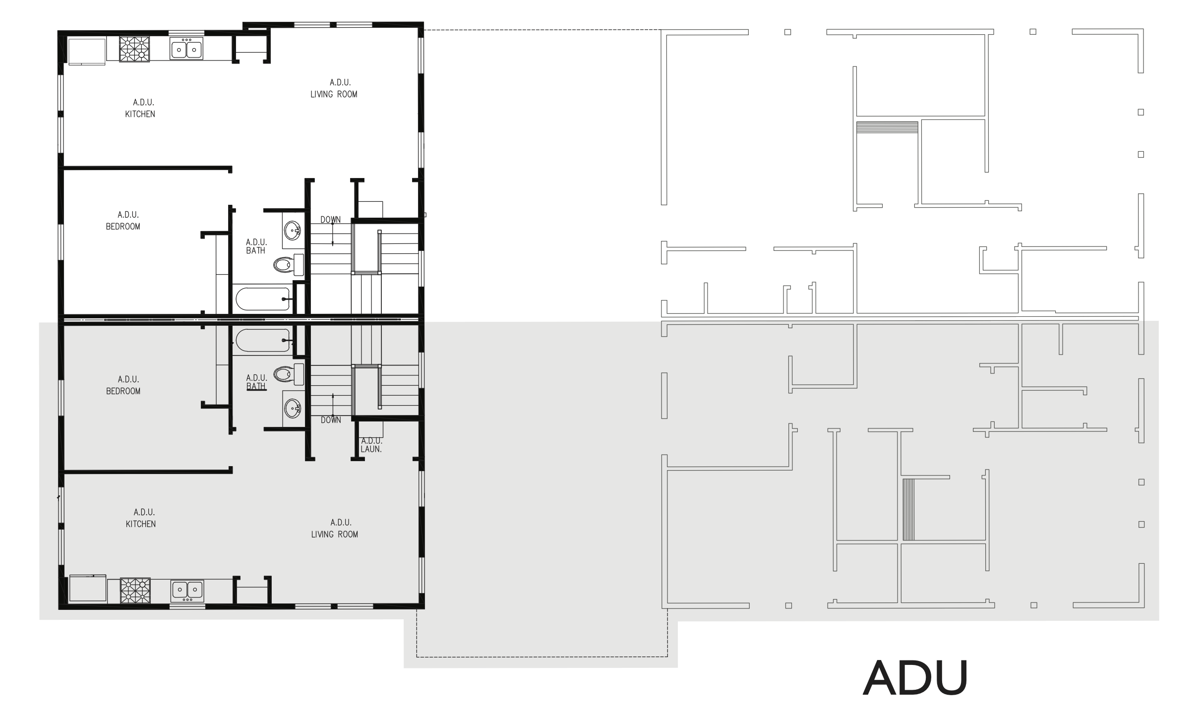 ADU floor plan for the 24 foot Arts and Crafts home design at Capitol Park Cottages