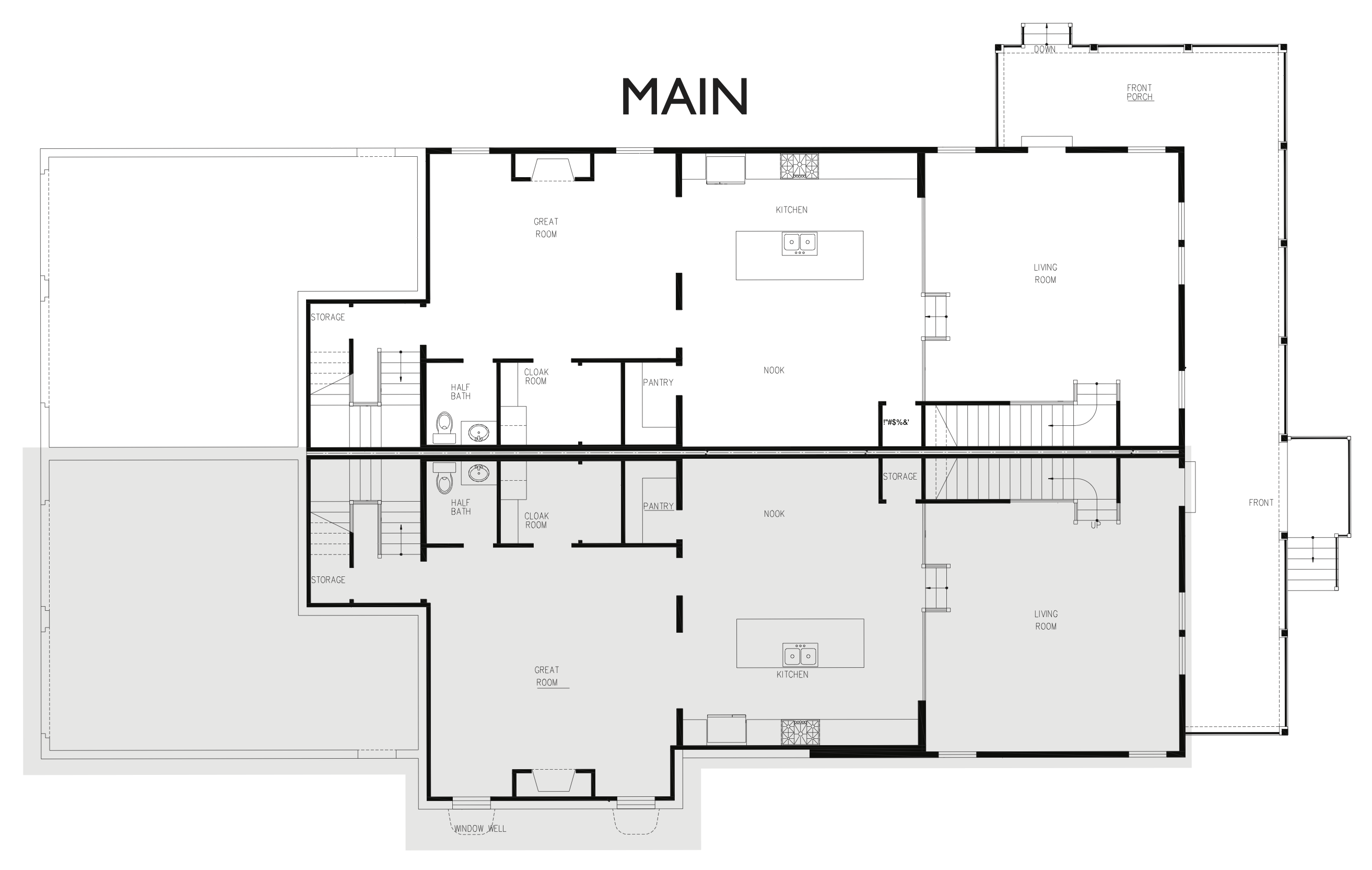Main Level floor plan for the 24 foot Arts and Crafts home design at Capitol Park Cottages
