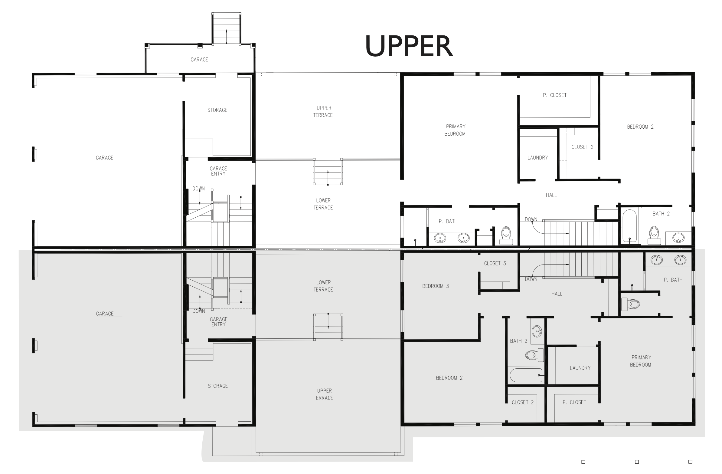 Upper Level floor plan for the 24 foot Arts and Crafts home design at Capitol Park Cottages